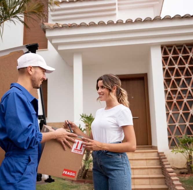 Mover discussing a delivery with a customer